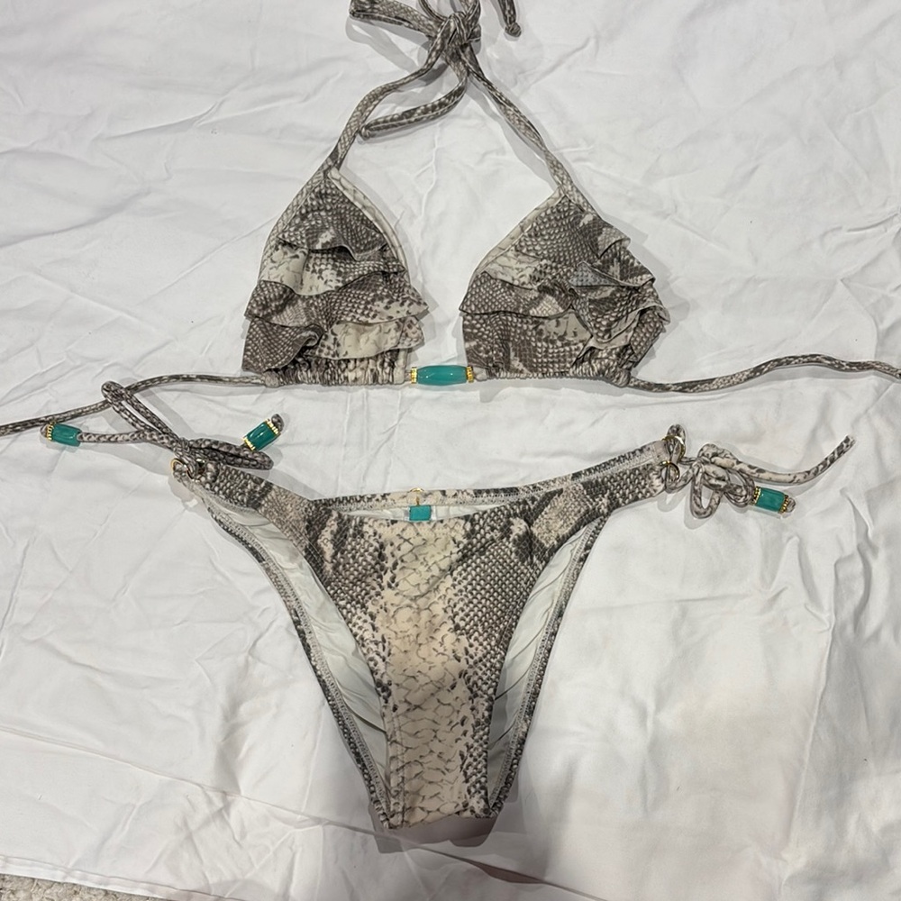 VIX Beige and Black Snakeskin Bikini